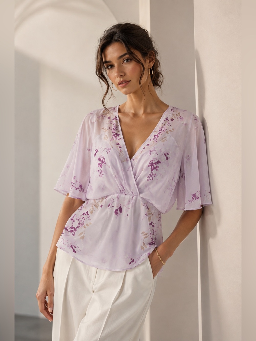 White House Black Market Lavender Floral Chiffon Blouse – Size 10 nwot